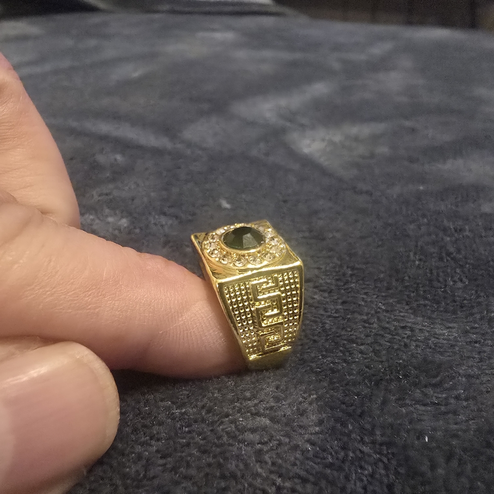 Gold Men's Ring with Black Stone